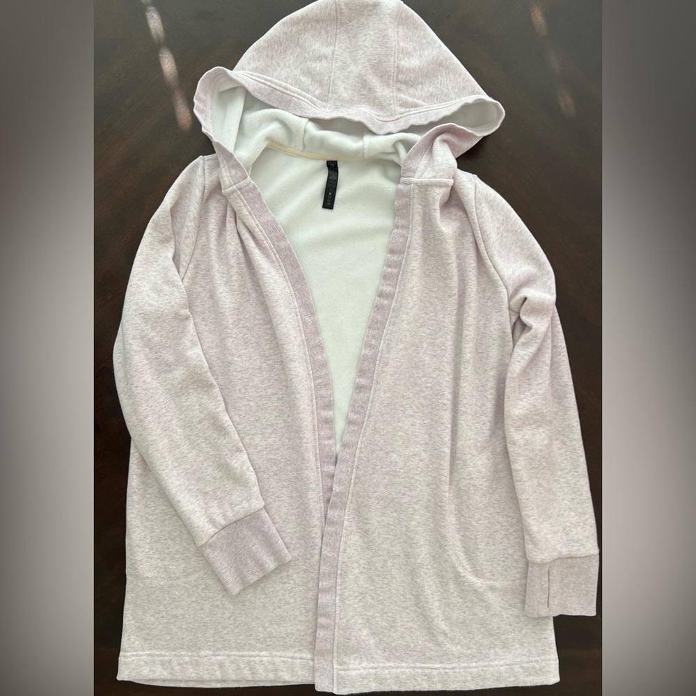 Heather Pink Purple Open-Front Long Hoodie with Thumbhole Sleeves | L